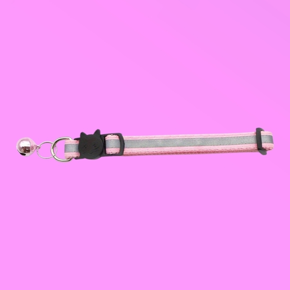 Pink & Silver Reflective Nylon Cat Collar - Picture 1 of 4